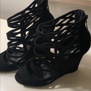 Schutz  black suede strap wedge size 8 1/2